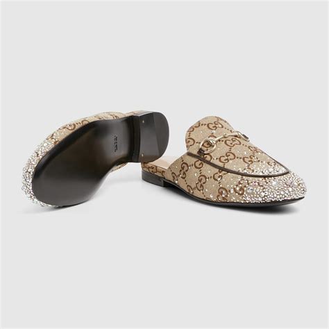 Women's Princetown slipper in beige and dark brown GG canvas 